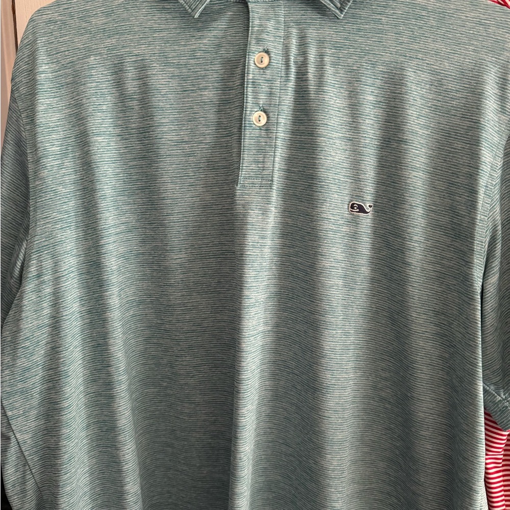 Vineyard Vines Men's Green Stiped Golf Polo